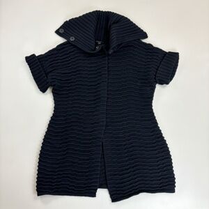 LAFAYETTE 148 Extra Fine Wool Ribbed Cardigan Medium S/S Modern Snap Front Black